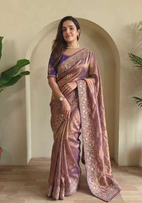 Purple Embroidered Fendi Saree Set