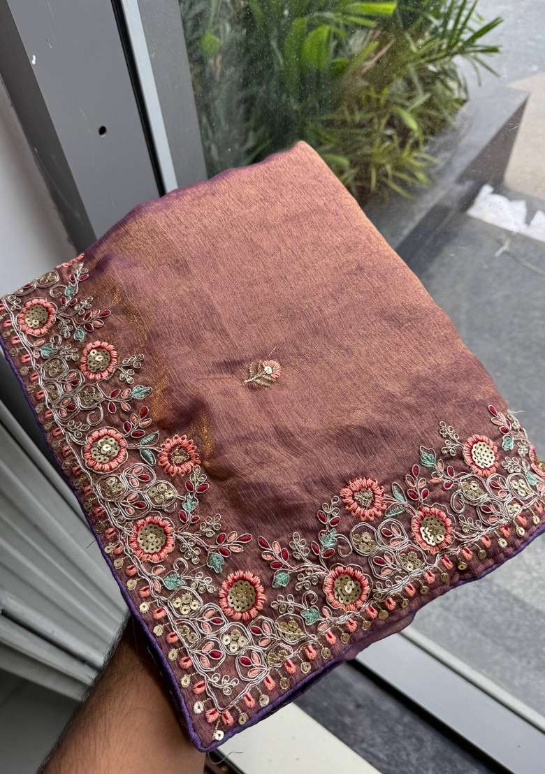 Purple Embroidered Fendi Saree Set - Indya