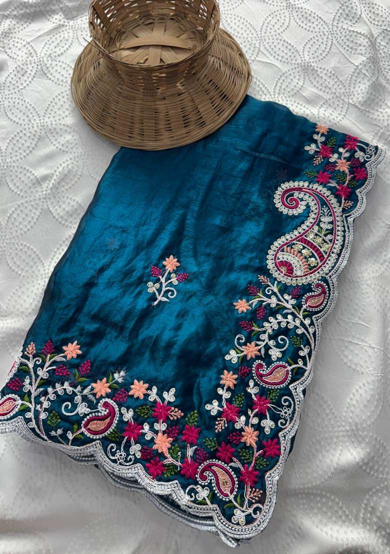 Rama Embroidered Silk Saree Set - Indya
