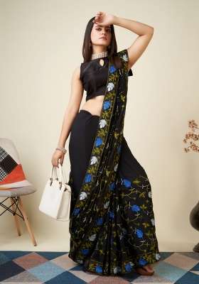 Black Embroidered Georgette Saree Set
