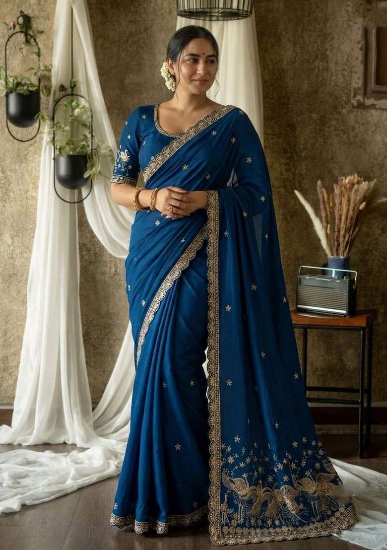 Rama Embroidered Rangoli Saree Set - Indya