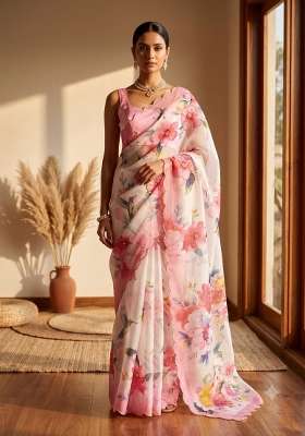 Multicolor Embroidered Silk Saree Set