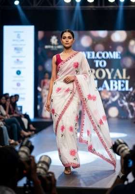 White Embroidered Silk Saree Set
