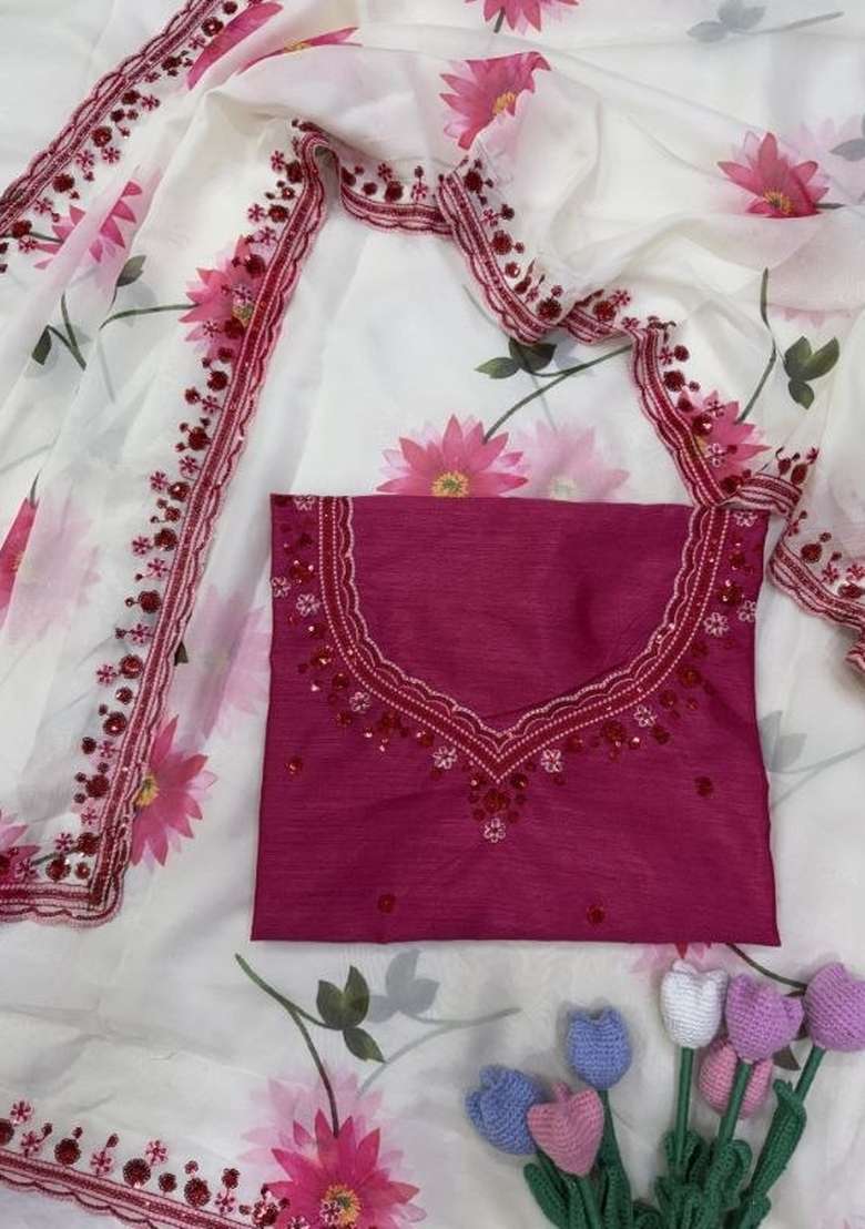 White Embroidered Silk Saree Set - Indya