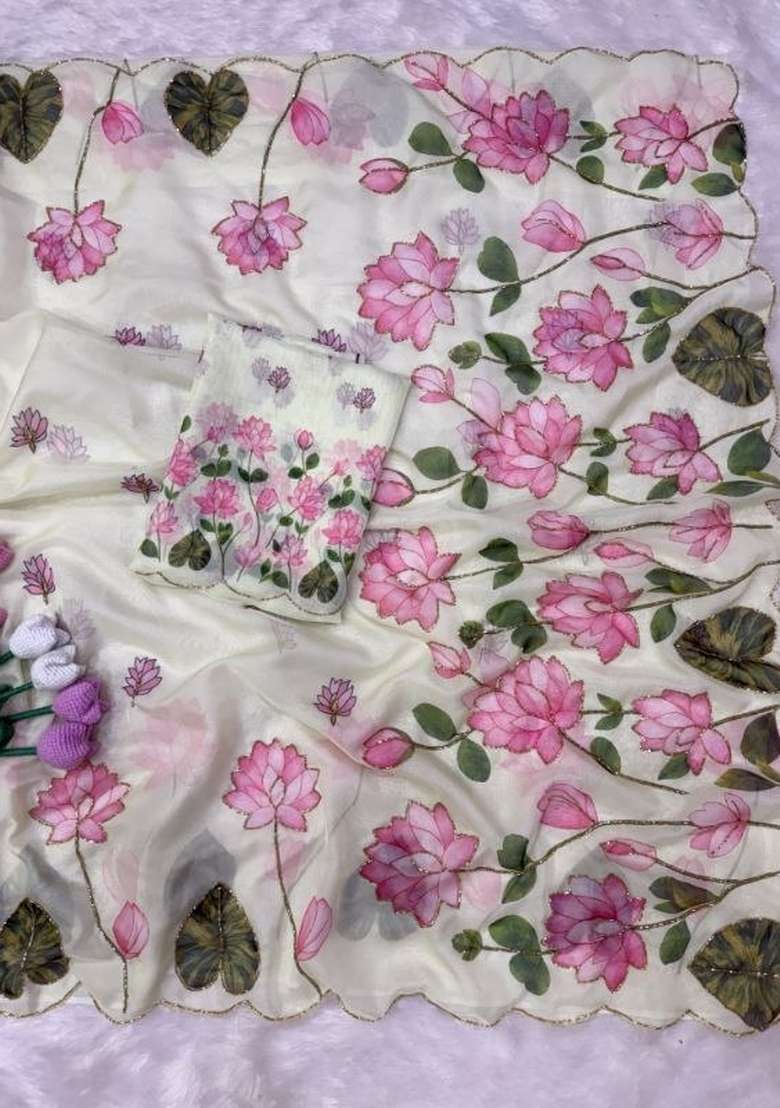 Multicolor Embroidered Silk Saree Set - Indya
