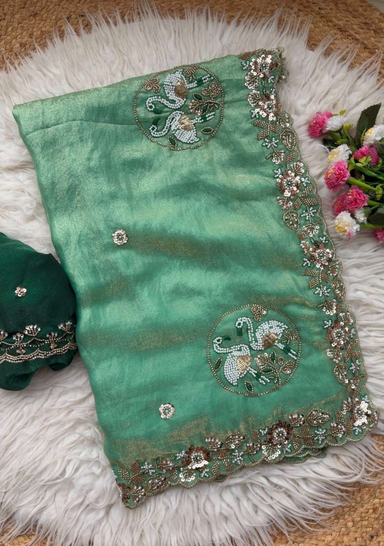 Pista Embroidered Silk Saree Set - Indya