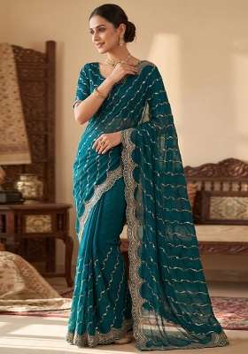 Green Embroidered Silk Saree Set