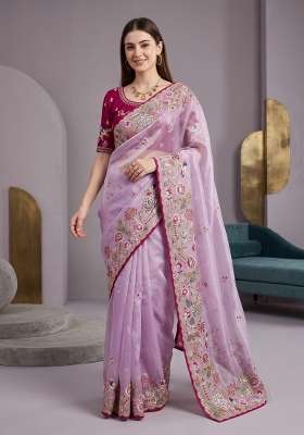 Lavender Floral Print Jimmy Choo Saree Set