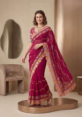 Rani Pink Weave Rangoli Saree Set