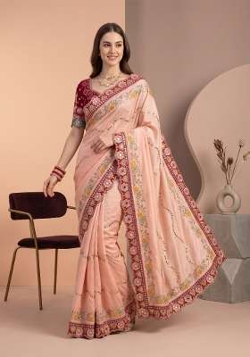 Peach Weave Rangoli Saree Set