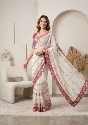 Cream Weave Rangoli Saree Set