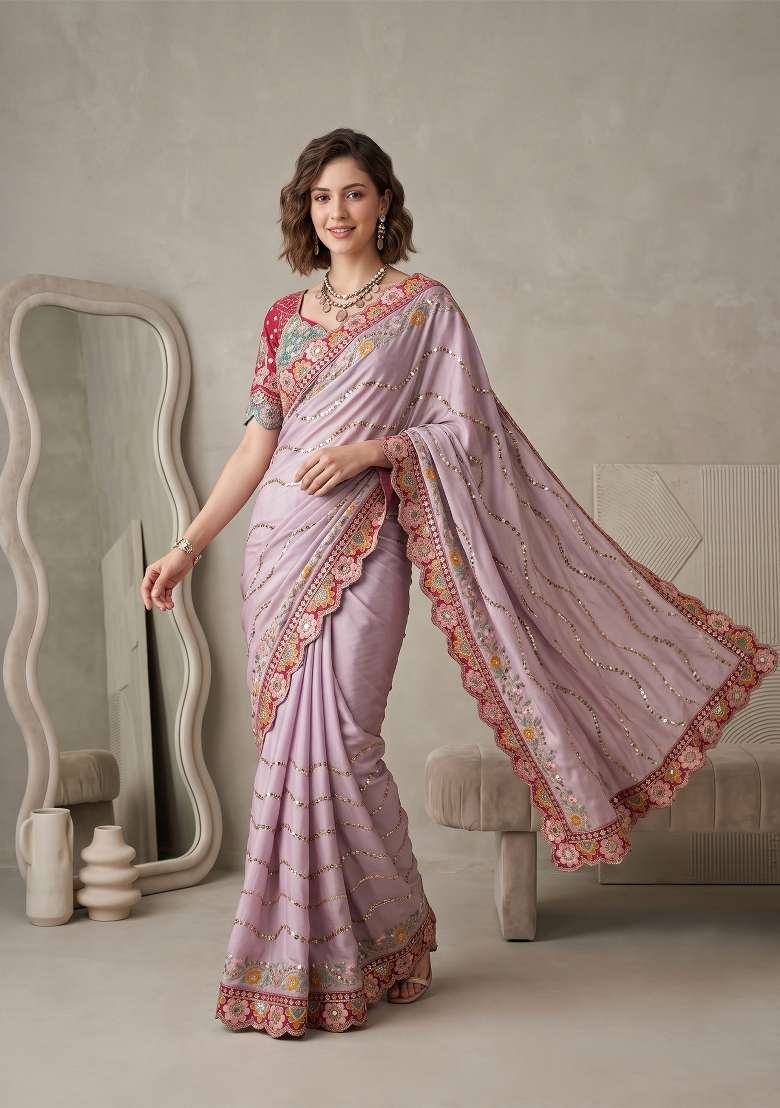 Lavender Weave Rangoli Saree Set - Indya