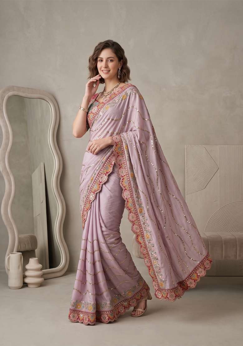 Lavender Weave Rangoli Saree Set - Indya