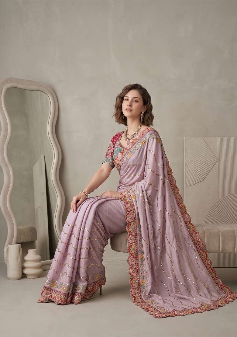 Lavender Weave Rangoli Saree Set - Indya