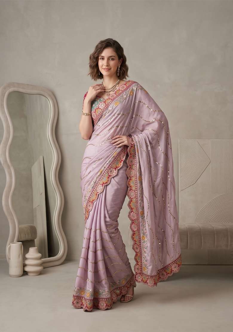 Lavender Weave Rangoli Saree Set - Indya
