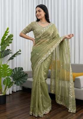 Green Butta Work Silk Saree Set