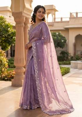 Light Lavender Butta Work Silk Saree Set