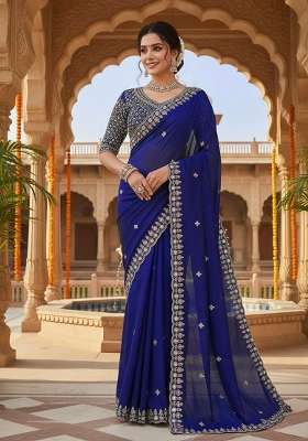 Royal Blue Butta Work Silk Saree Set