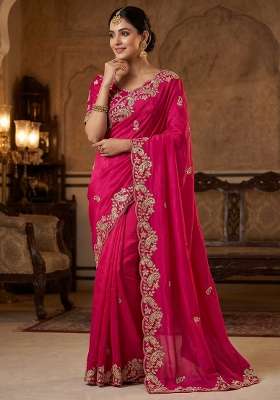 Rani Pink Sequin Work Satin Saree Set