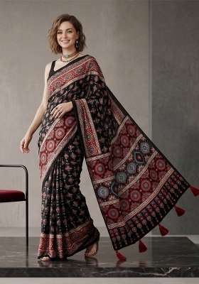 Black Geomatric Silk Saree Set