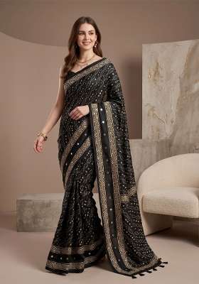 Black Geomatric Silk Saree Set