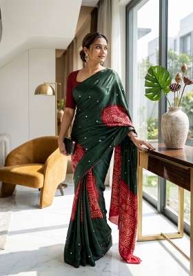 Mehendi Green Bandhani Silk Saree Set