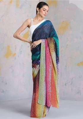 Multicolor Floral Print Model Saree Set