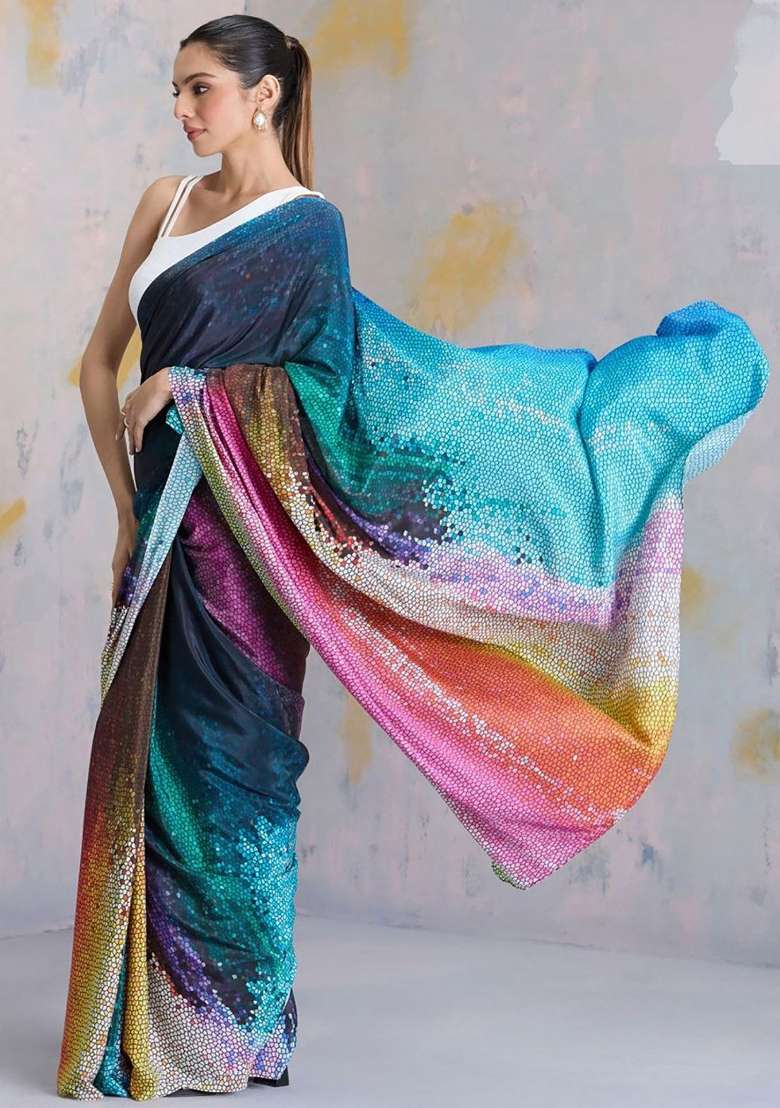 Multicolor Floral Print Model Saree Set - Indya