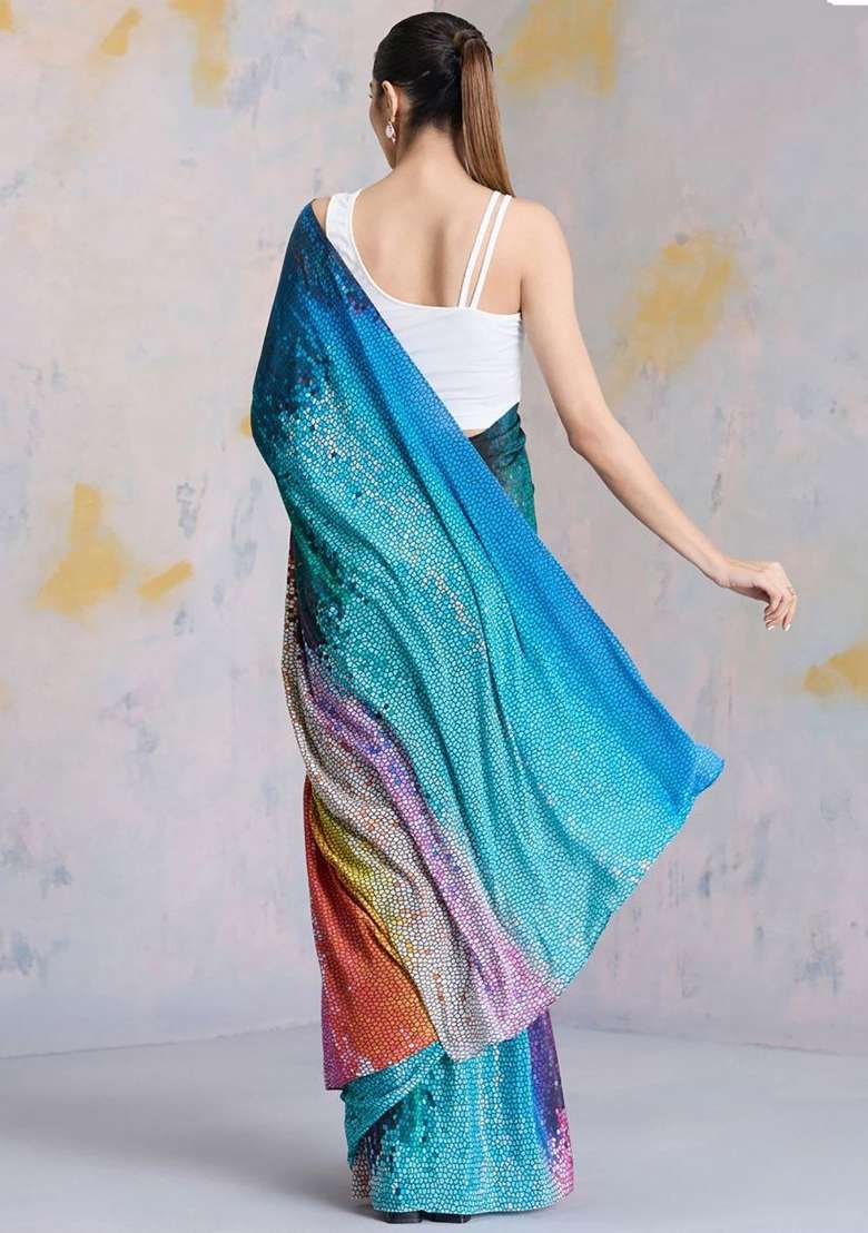 Multicolor Floral Print Model Saree Set - Indya