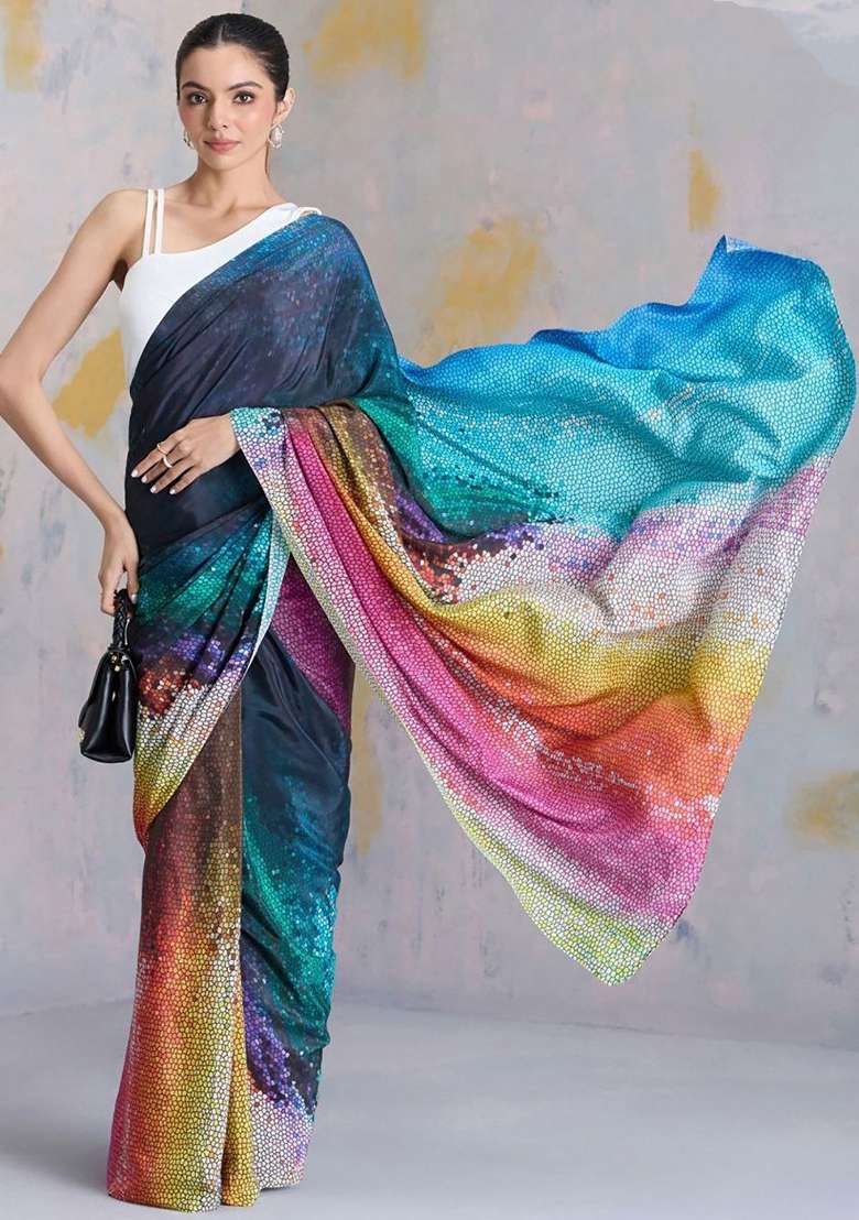 Multicolor Floral Print Model Saree Set - Indya