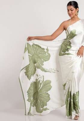 White Floral Print Model Saree Set