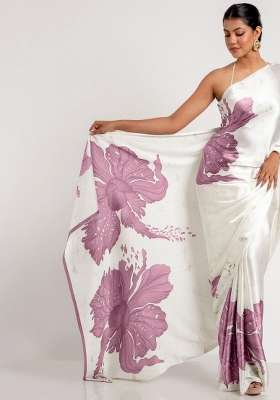 White Floral Print Model Saree Set