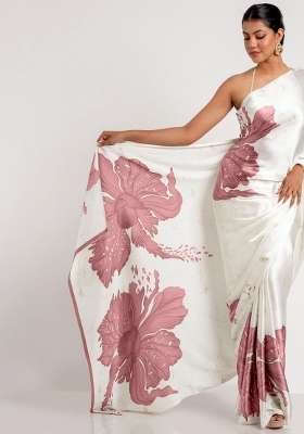 White Floral Print Model Saree Set