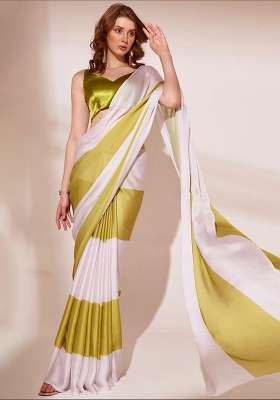 White Floral Print Model Saree Set