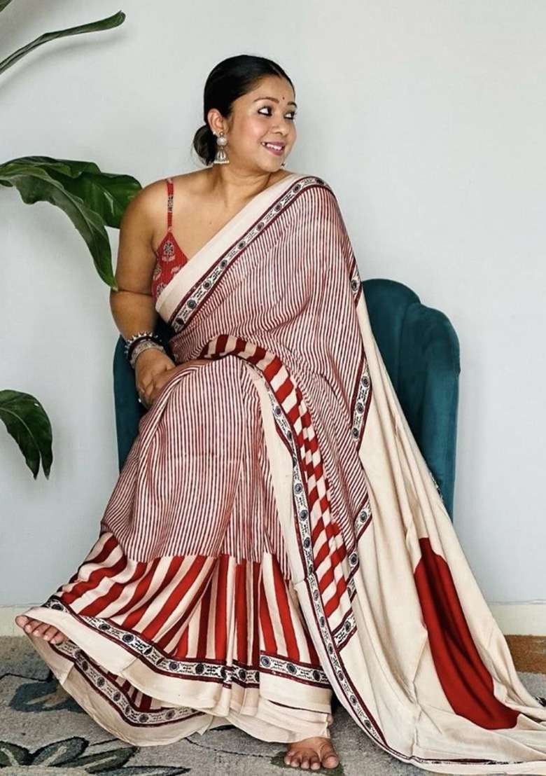 Multicolor Floral Print Model Saree Set - Indya