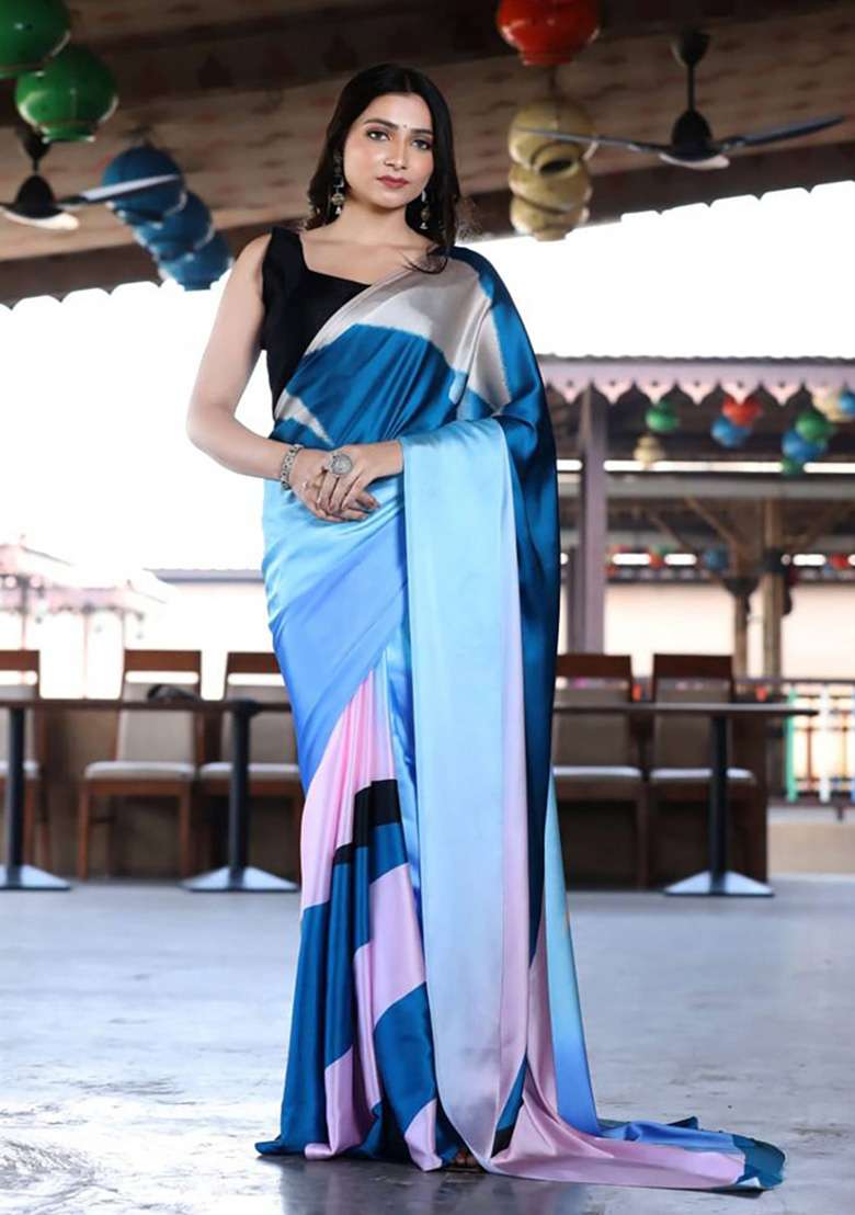 Multicolor Block Print Model Saree Set - Indya