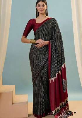 Black Striped Model Saree Set