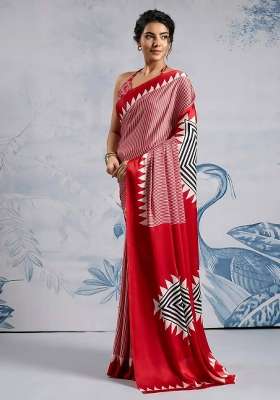 Orange Striped Model Saree Set