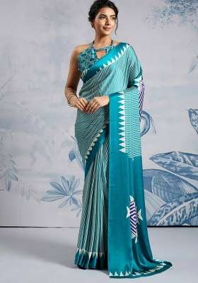 Teal Striped Model Saree Set