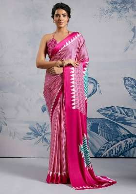 Baby Pink Striped Model Saree Set