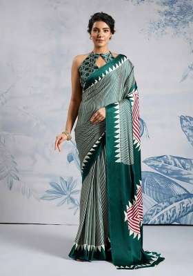 Green Striped Model Saree Set