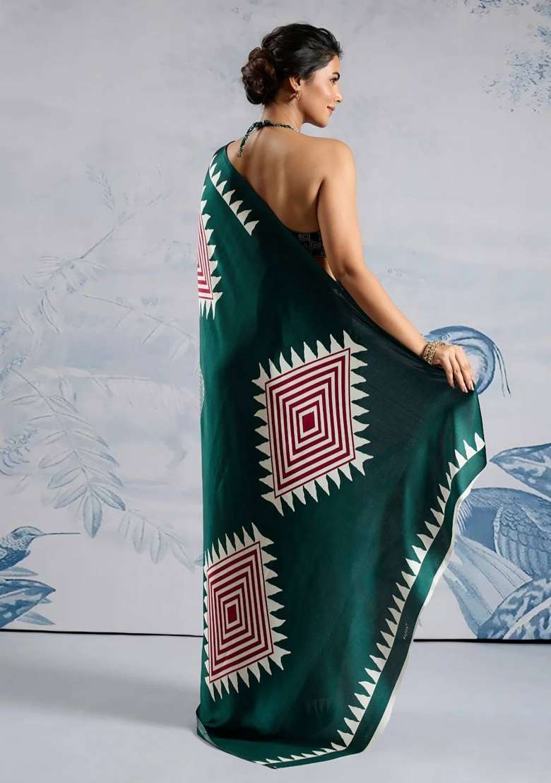 Green Striped Model Saree Set - Indya