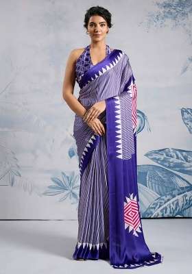 Blue Striped Model Saree Set