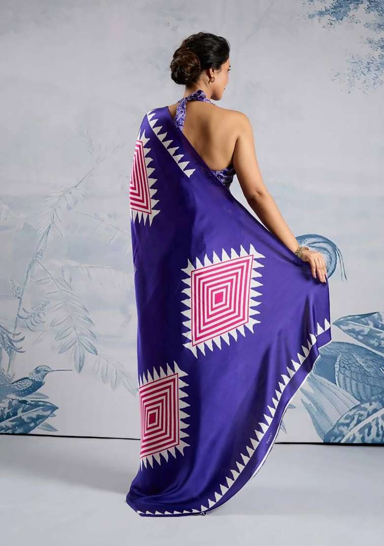 Blue Striped Model Saree Set - Indya