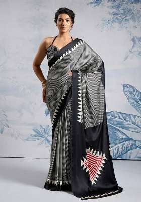 Black Striped Model Saree Set