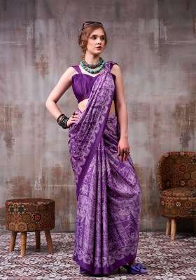 Lavender Floral Print Model Saree Set