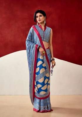 Blue Geomatric Model Saree Set