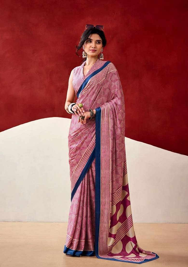 Magenta Zig Zag Model Saree Set - Indya