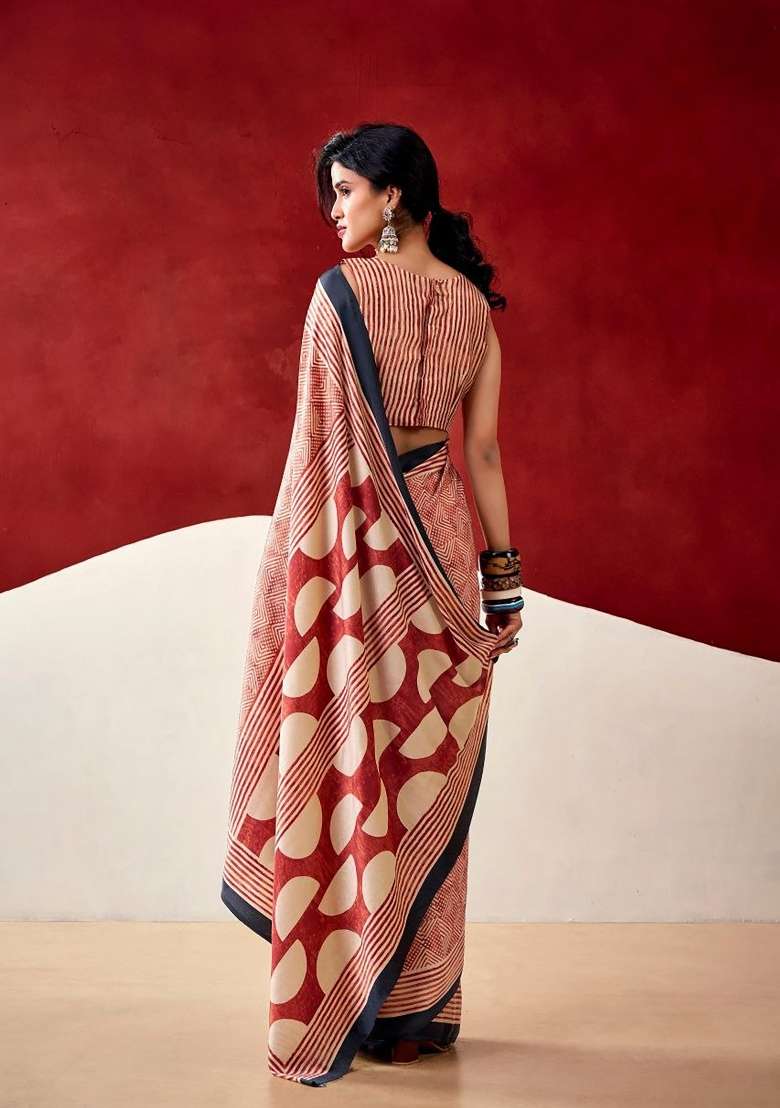 Light Brown Zig Zag Model Saree Set - Indya