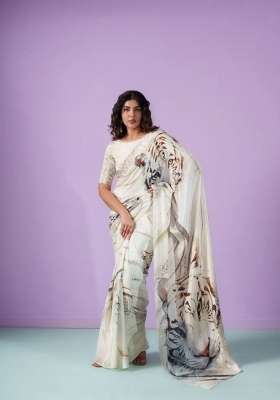 Off White Tiger Model Saree Set